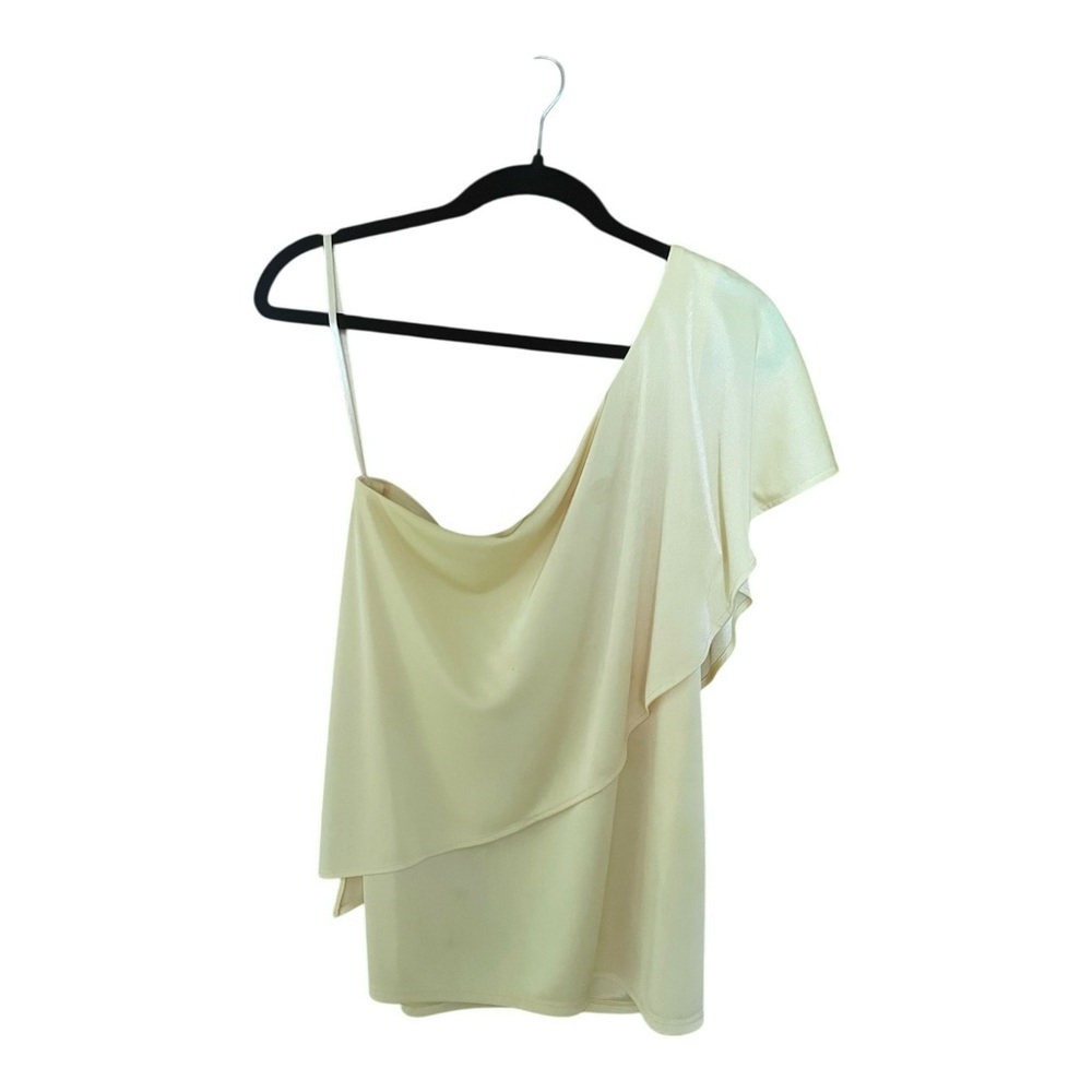 White House Black Market Yellow One-Shoulder Layered Top, Flutter Sleeve, Size M